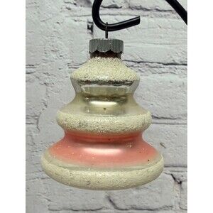 Vintage Shiny Brite Tornado UFO Pink Mica Glass Christmas Ornament Striped